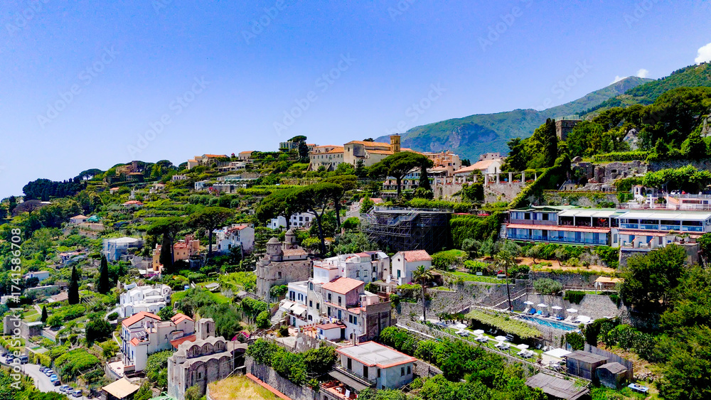 Fototapeta premium Ravello, Campania, Italy, aerial drone view.