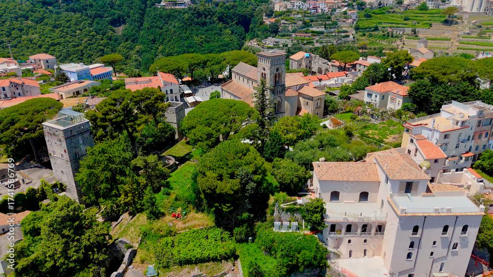 Fototapeta premium Ravello, Campania, Italy, aerial drone view.