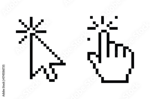 Pixelated Cursor Icons: Arrow and Hand Pointer