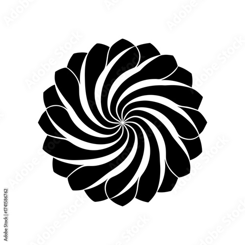 Abstract black and white floral design on transparent background silhouette
