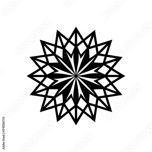 Geometric starburst with angular patterns on transparent background silhouette