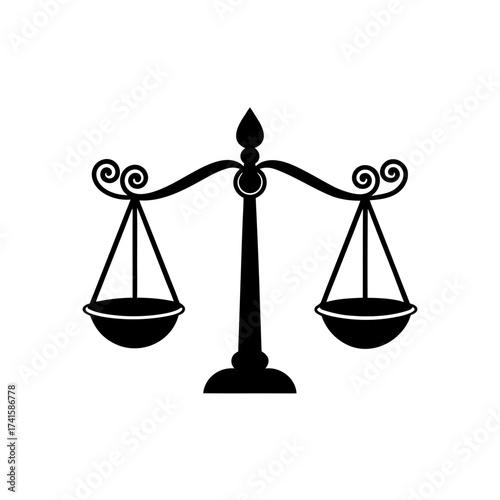 Illustration of a balanced justice scale on transparent background silhouette