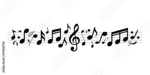 Black musical notes on a white background