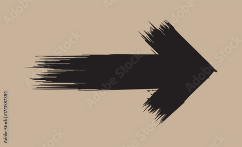 Bold black brush stroke arrow pointing right on a textured background