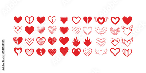 Collection of Red Heart Icons with Various Designs