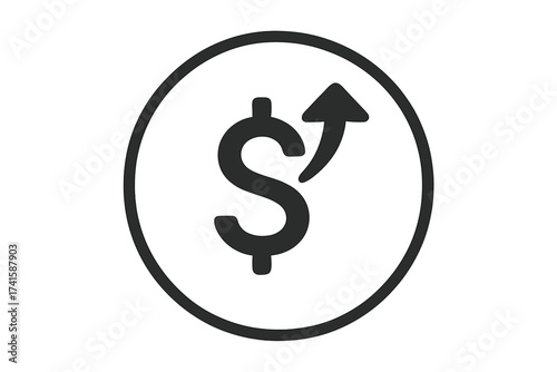 Dollar arrow up icon vector. Financial growth, inflation, profit and expensive price concept. Money value rising, cost increase and revenue growth symbol for business and economy.