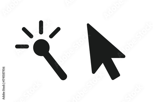 Magic wand and cursor arrow vector icon set. Computer mouse pointer symbols. Click select tool for UI UX design. Automatic selection effect. Web graphic element for website.