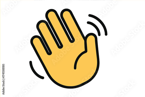 Hand wave icon vector illustration. Waving hi, hello, welcome or goodbye gesture. Simple flat cartoon emoji style design element for web and app. Isolated on white background.