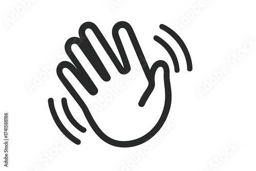 Waving hand gesture icon. Hello, hi or goodbye symbol. Welcome or farewell sign. Simple black outline vector illustration for communication concept. Isolated on white.