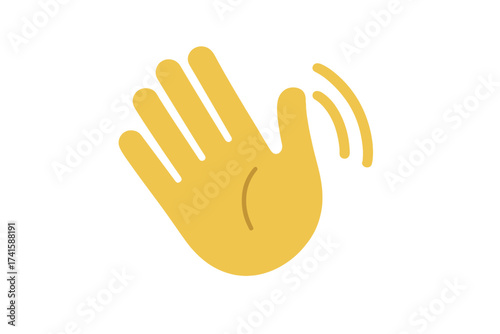 Waving hand gesture icon. Yellow cartoon emoji waving hello or goodbye. Welcome or farewell sign. Simple flat vector illustration for communication, isolated on white.