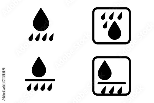 IPX4 waterproof vector symbol set. Water-resistant and rainproof icons with water drop and splash. Weatherproof, water repellent badge or label sign for product packaging.