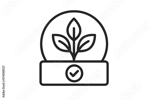 GMO free badge icon. Certified non-GMO natural product with plant symbol. Healthy food label. Vector illustration for packaging. Organic, vegan, bio, eco friendly stamp design.
