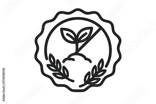 GMO free badge icon vector. Certified non-GMO natural product symbol. No genetically modified organism. Healthy food package label. Organic, bio, eco friendly stamp.