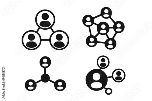 Interconnected people icon set. Social network, communication, and teamwork concept. Vector graphic for business organization, community structure, and online connection symbols.