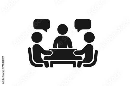 Business meeting icon, people discussion around table, teamwork collaboration vector illustration with transparent background, communication, conversation, conference concept