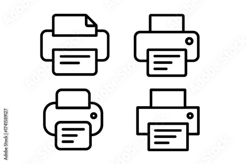 Set of printer icons vector isolated on white background, print document symbols with transparent background, ordered printer illustrations for office and technology usage
