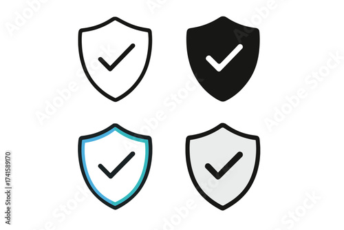 Protective antivirus shield icon vector illustration set with transparent background, security check mark symbols, data protection, cybersecurity and safe technology concepts