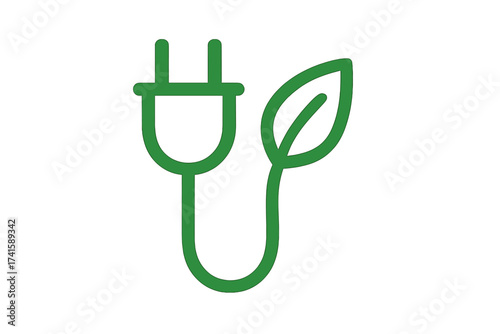 Green energy symbol with plug and leaf icon, eco power concept, renewable electricity vector illustration, sustainable energy design with transparent background