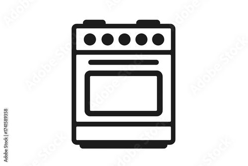 Electric oven icon and stove gas oven sign. Kitchen cooker symbol for cooking and baking. Household appliance vector line art illustration. Simple stove pictogram design element.
