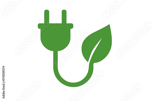 Green energy concept with electric plug and leaf icon. Eco power symbol, renewable electricity vector illustration with transparent background, sustainable energy design.