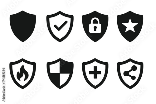 Protect shield icon set collection security shield symbols isolated on white background vector illustration transparent background ordered set safety protection icons
