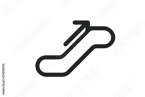 Escalator up icon. Moving staircase symbol. Public transport sign for airport, mall, subway. Up arrow direction. Concept of progress, career growth, success, advancement.