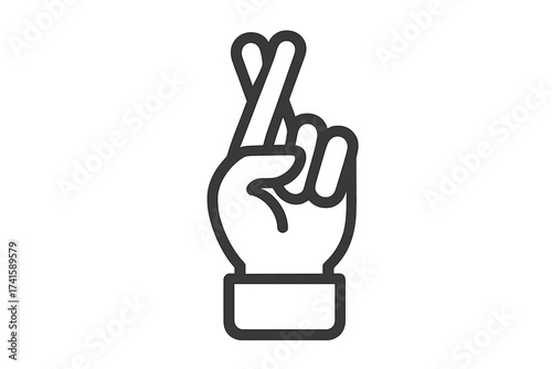 Fingers crossed hand gesture icon. Good luck, hope and wish symbol. Superstition sign for success. Minimalist line art vector illustration. Liar or promise concept design.