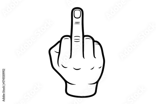 Hand showing middle finger up. Obscene gesture, fuck you or fuck off sign. Vector icon illustration isolated. Flipping the bird. Rude, impolite, aggressive protest symbol.