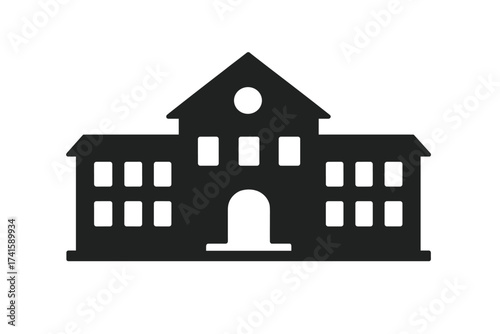 High school university building vector icon. College institution black silhouette. Education, learning, and knowledge concept symbol. Academy or library facade graphic illustration.