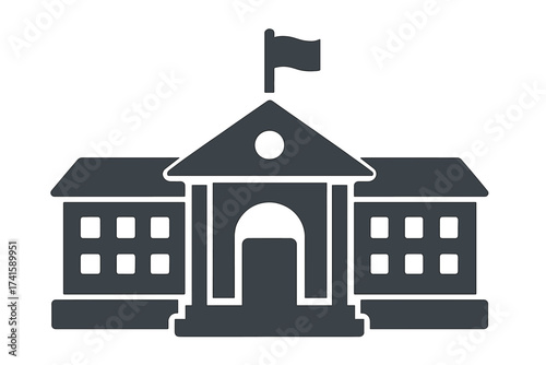 School building vector icon. University, college, or academy symbol. Education concept. Government, courthouse, or public library institution. Flat architectural illustration.