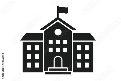 University building glyph icon for education and learning. High school, college, or academy institution symbol. Public library or government courthouse architecture facade vector.