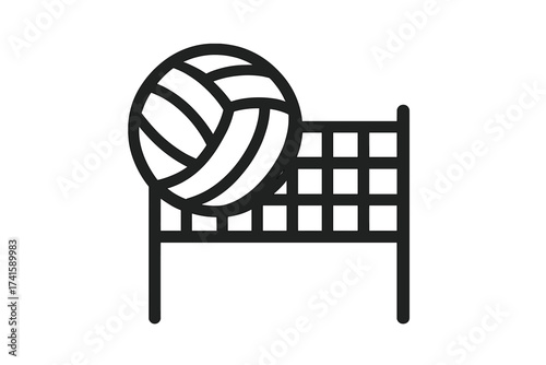 Volleyball ball and net icon vector illustration with transparent background, sport equipment symbol, outdoor and indoor game, active lifestyle, fitness and recreation concept