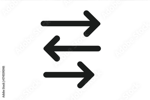 Transfer arrows icon vector symbol set, simple black directional arrow illustrations, transparent background, concept of data exchange, swap, forward and backward movement, communication