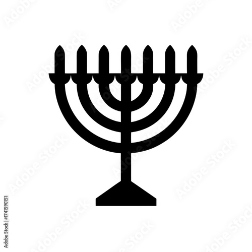 Illustration of a black hanukkah menorah on transparent background silhouette