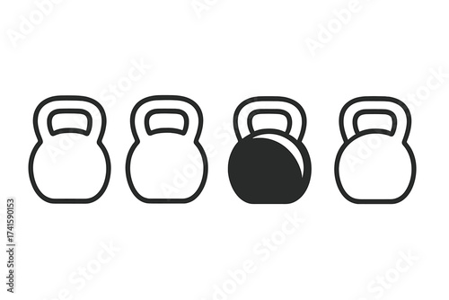 Kettlebell icon set in line and solid glyph style. Vector for fitness, gym, and strength training. Workout, exercise equipment symbol. Weightlifting graphic isolated.