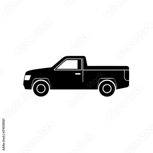 Silhouette of a single cab pickup truck on transparent background