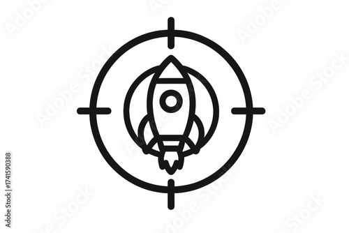 Mission focus icon with rocket in a target. Business goal and objective concept. Startup launch symbol. Vector for strategy, success, growth, and aiming for success.