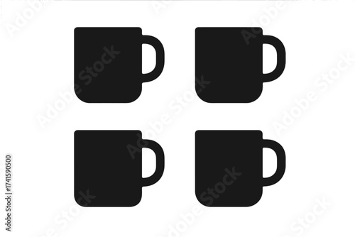 Mug icon set vector illustration. Coffee cup silhouette symbol collection. Simple black drinkware graphic for cafe menu or web design. Hot beverage, tea, or drink signs.