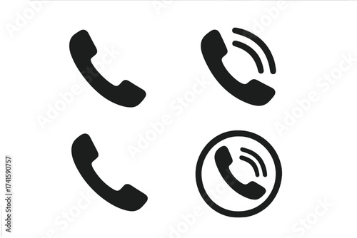 Phone icon set. Telephone handset symbol collection for contact us page. Vector for call center, support, communication. Ringing phone pictogram element for web, app design.