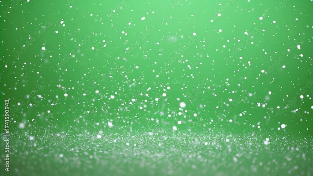 Magical snowfall overlay on vibrant green background adds a festive touch of winter wonderland charm perfect for holiday projects and seasonal designs