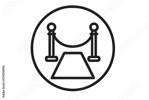 Red carpet with rope barrier icon. Vector symbol for a ceremonial VIP event, exclusive access, premiere, or gala. Luxury entrance illustration for celebrity party or show.