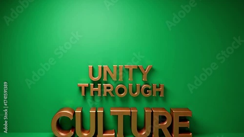 Golden 3D text on a green background conveys the powerful message of unity through culture.