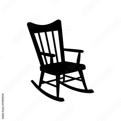 Silhouette of a classic rocking chair icon on transparent background