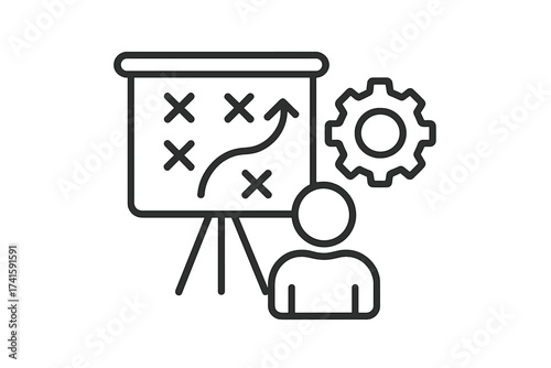 Business strategy and planning line icon. Concept of solution, tactics, and development for success. Goal achievement, management process, and marketing growth vector.