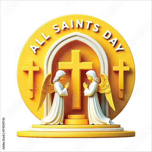 All saints day religious scene with angels and cross vector