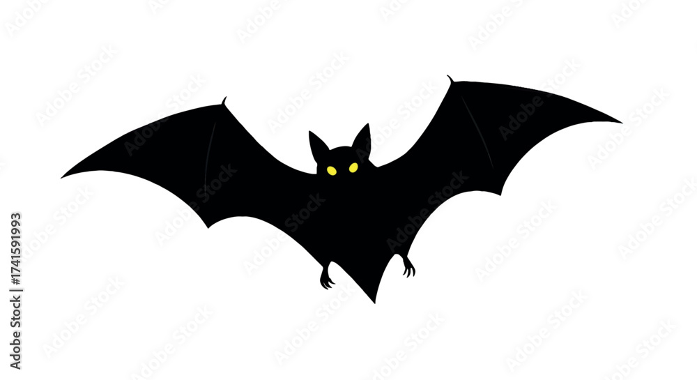 Fototapeta premium Black silhouette of a bat with outstretched wings on a white background