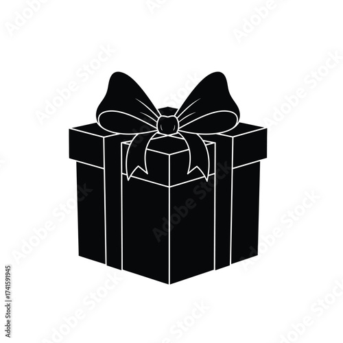 Christmas Opening Silhouette Gift Box with Ribbon, Festive Present Illustration