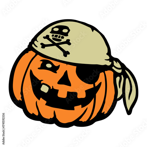 Pirate Pumpkin Sailor Halloween Funny Eye Patch Cartoon