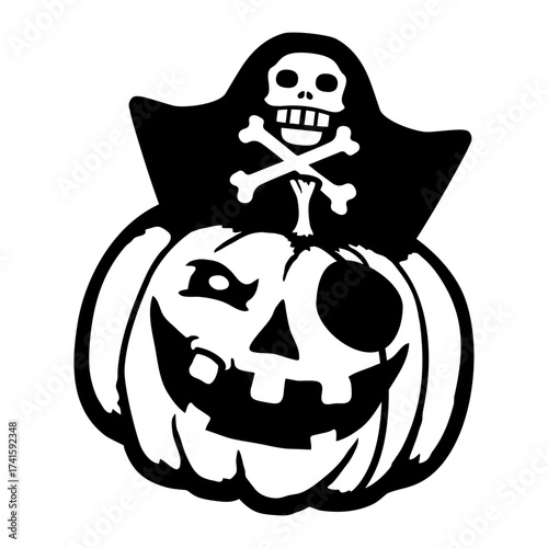 Pirate Captain Pumpkin Halloween Funny Eye Patch Cartoon