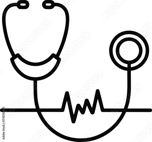 Stethoscope and Heartbeat Line Icon pulse medical